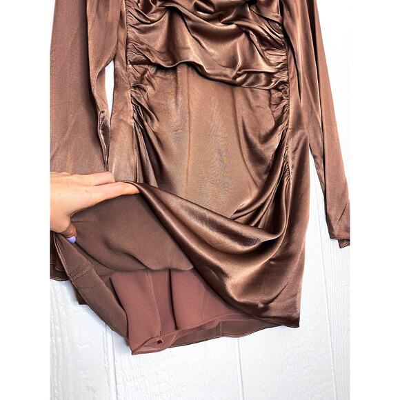 SHONA JOY 'Lily' Long Sleeve Ruched Mini Dress in Clove NWT $295 US 6 - Picture 9 of 16